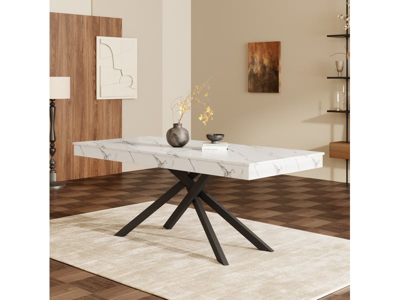 Table à manger extensible 140-180 x 80 cm, mdf, pieds en métal, blanche, 6 à 8 places - Conforama E
