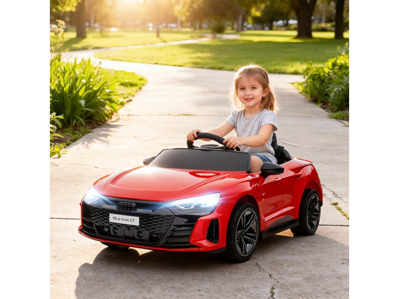 Voiture électrique pour enfants, sous licence audi, avec ceinture de sécurité, télécommande, phares, rouge et noir, 103 x 58 x 41 cm - Conforama C