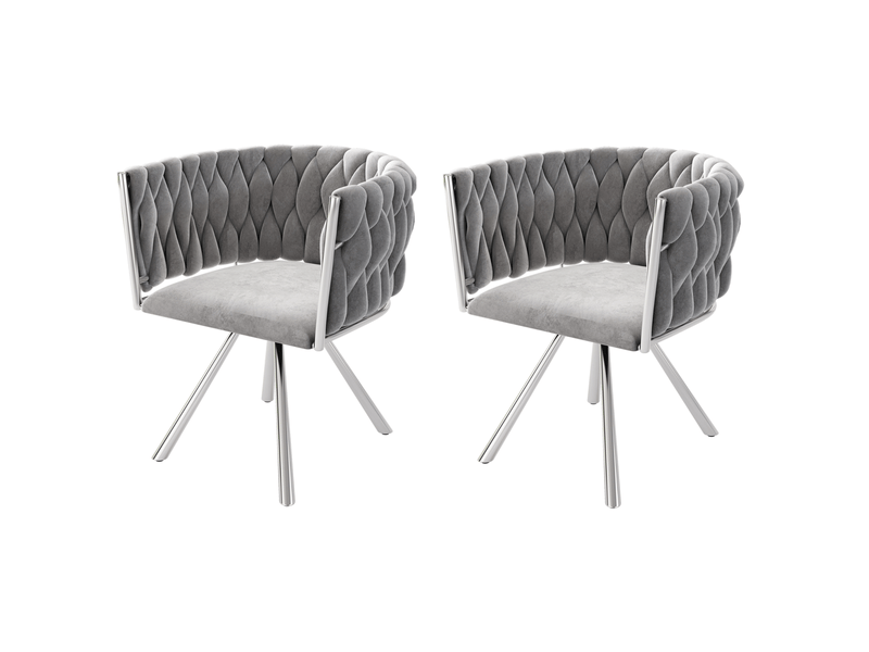  Chaise de salle à manger lot de 2 pivotante 360° à dossier incurvé  - pieds acier, velours - gris argenté  - Conforama A