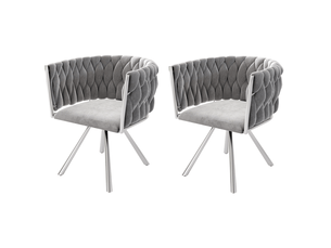 Chaise de salle à manger lot de 2 pivotante 360° à dossier incurvé  - pieds acier, velours - gris argenté