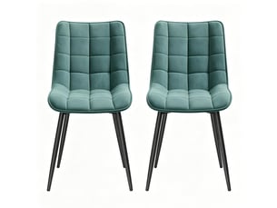 Lot de 2 chaises de salle à manger rembourrées, dossier ergonomique en velours et métal bleu pétrole