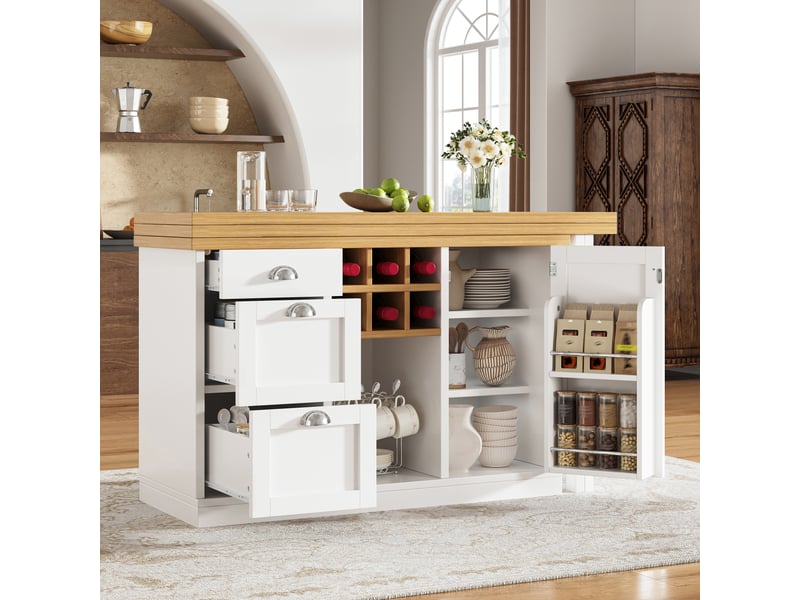  Ilot de cuisine 1 porte 3 tiroirs coloris blanc mdf  - Conforama E