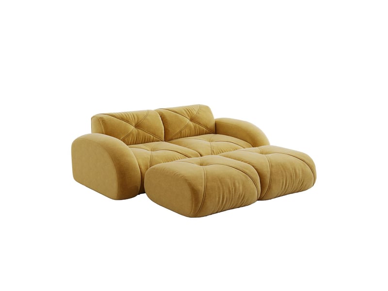  Canapé modulable 2 places avec 2 poufs en tissu chenille jaune W3325S00344 - Conforama B