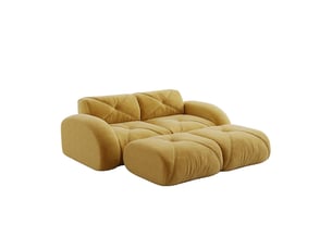 Canapé modulable 2 places avec 2 poufs en tissu chenille jaune