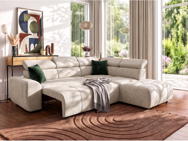 Canapé d'angle beige convertible 5 place  - Conforama W