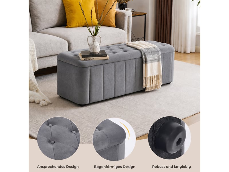  Banc coffre capitonné avec rangement en velours gris foncé 132 x 47.5 x 44 cm  - Conforama E