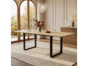Table à manger extensible 140-180-220x80 cm pour 6 à 10 personnes, 3 longueurs, pieds métal, charge 100 kg, mdf bois naturel