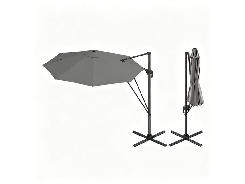  Parasol déporté rond 306x167x207 cm – gris foncé – rotation 360°, 5 inclinaisons et base incluse  - Conforama A