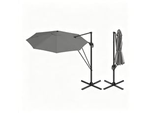 Parasol déporté rond 306x167x207 cm – gris foncé – rotation 360°, 5 inclinaisons et base incluse