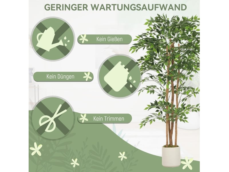  Plante artificielle banyan à feuillage réglable avec pot blanc et tronc en bois vert 75 × 75 × 180 cm  - Conforama E