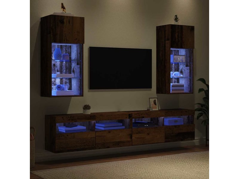  Lot de 2 meuble tv mural, meuble tv suspendu bois ancien bois d'ingénierie shl93522  - Conforama E