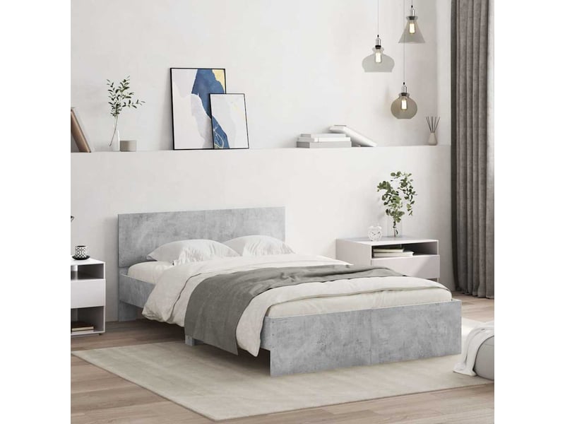  Lit double- lit adulte -  cadre de lit avec tête de lit et led gris béton 140x200 cm  - Conforama C