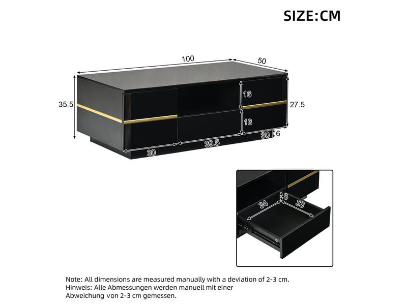  Table basse 100x50x35.5 cm noire avec rangements  - Conforama C
