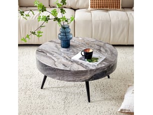 Table basse ronde avec pieds réglables antidérapants, style moderne, pour salon, 70 × 35,5 cm, en mdf et métal, gris