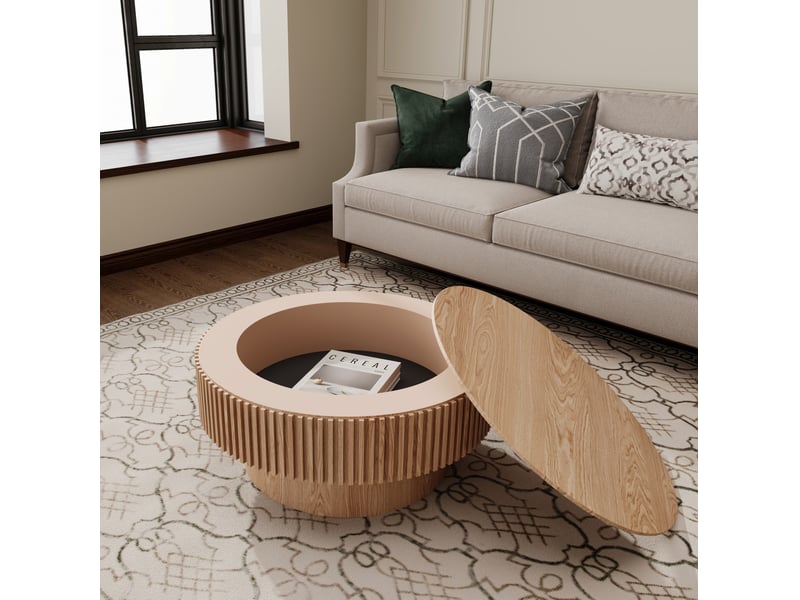  Table basse ronde avec rangement, bois naturel, 75 x 75 x 35 cm  - Conforama D