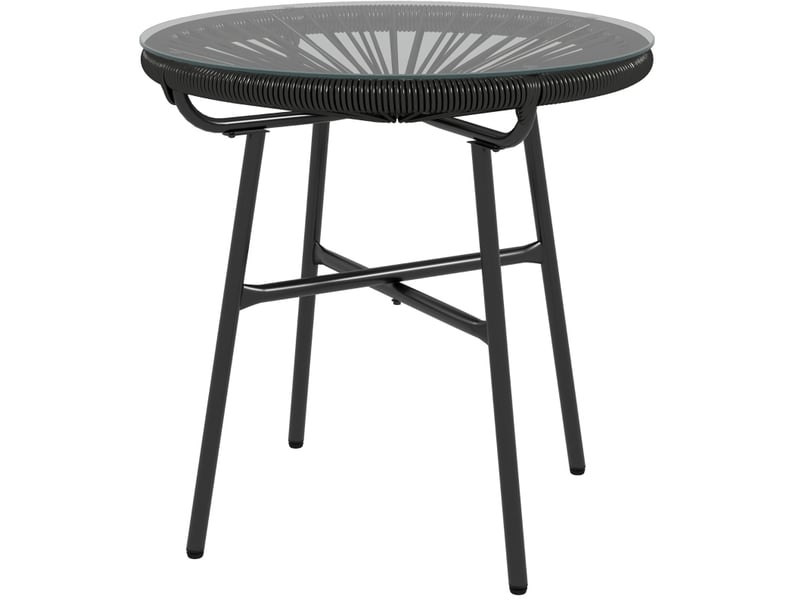  Table d'appoint de jardin 50 x 50 x 50 cm noire, résine tressée, verre trempé, style bohème extérieur  - Conforama A