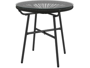 Table d'appoint de jardin 50 x 50 x 50 cm noire, résine tressée, verre trempé, style bohème extérieur