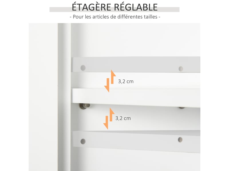  Armoire murale salle de bain 60 x 20 x 58 cm, blanche, 2 portes, étagères réglables et niche  - Conforama W