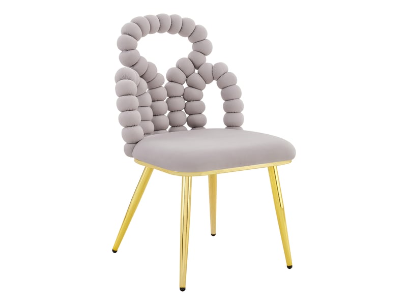  Lot de 2 chaises 48x50x86 cm, assise velours moelleuse, dossier ouvert à chaîne de boules, pieds métal, gris clair  - Conforama A