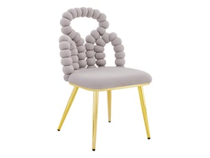 Lot de 2 chaises 48x50x86 cm, assise velours moelleuse, dossier ouvert à chaîne de boules, pieds métal, gris clair