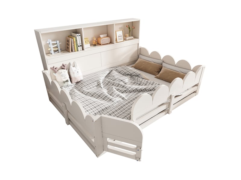 Lit enfant 140x190 cm avec barrière et porte en bois blanc - Conforama A