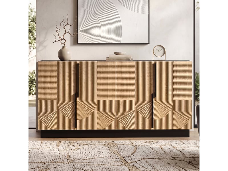  Buffet et enfilade avec 4 portes et 2 étagères fixes en mdf et panneaux de particules 160×42×76 cm noir naturel  - Conforama C