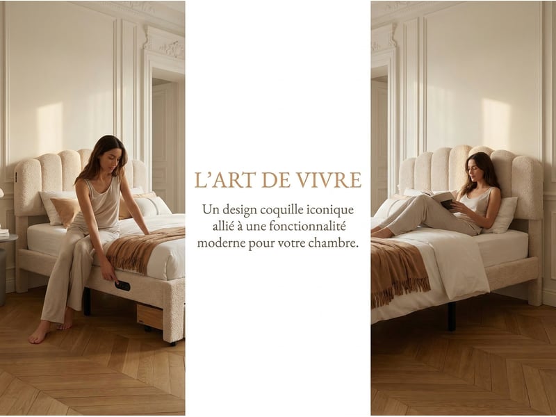  Lit 2 places 140 x 200 cm - tiroir, tête ondulée  - usb et sommier à lattes  - Conforama D