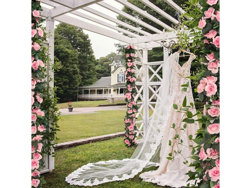  Guirlandes de roses artificielles, 4 pièces (70 cm), guirlandes de fleurs artificielles en soie pour la maison, le bureau, le jardin, la décoration (rose)  - Conforama E