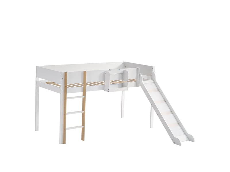  Lit mezzanine 90x200 cm avec rangement et garde-corps, blanc  - Conforama D
