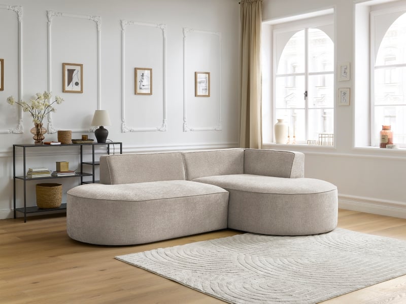  Bobochic canapé d'angle fixe rousseau tissu texturé beige  angle droit ROUSSEAU - Conforama C