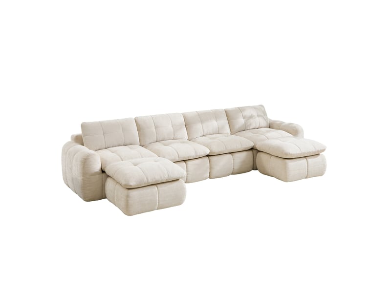  Canapé modulable en u 4 places avec 2 ottomans, en chenille beige  - Conforama A