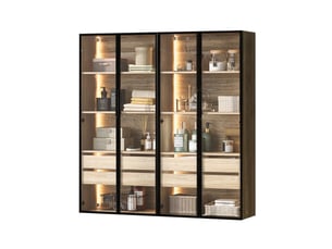 Lot de 2 meubles de rangement de salle de bain avec led, tiroirs et portes vitrées, 74 x 36 x 155 cm chacun, mdf, naturel