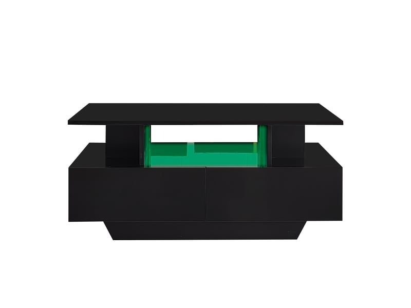  Table basse moderne laquée brillante avec éclairage led et 2 tiroirs – élégante table d'appoint de 90 x 55 x 41 cm avec espace de rangement, supportant jusqu'à 30 kg  - Conforama D