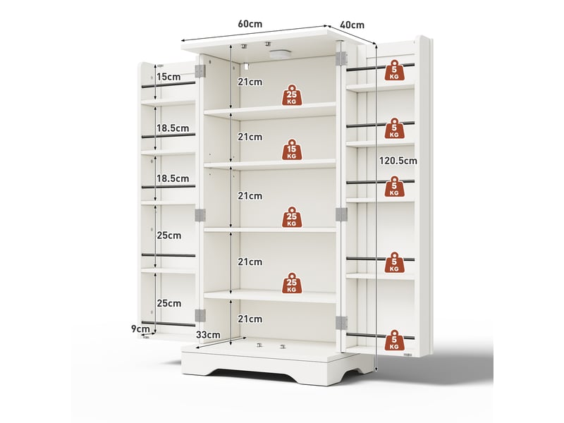Meuble de cuisine avec éclairage led à détection muvano, blanc, 2 portes, 60 × 40 × 120 cm - Conforama W