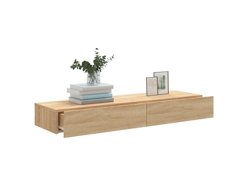 Meubles tv - banc tv - meuble de rangement avec éclairage led 2 pcs chêne sonoma 60x35x15,5 cm - Conforama E