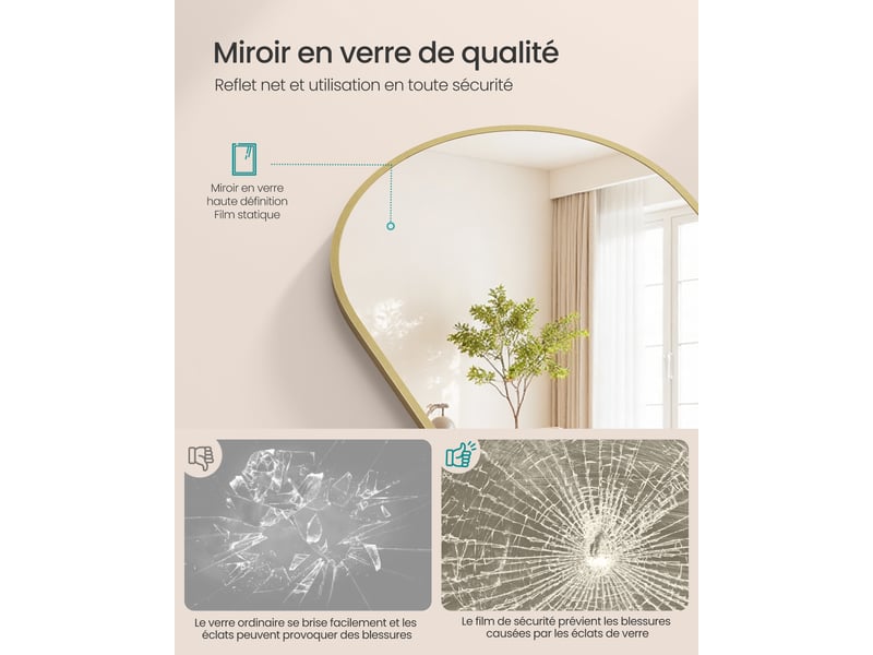 Miroir intégral arqué sur pied, 160 x 50 cm, verre trempé, doré clair - Conforama C
