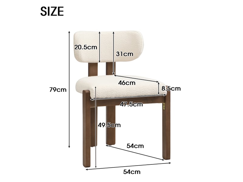 Lot de 2 chaises de salle à manger 54x54x79 cm bouclette noyer et écru  - Conforama C