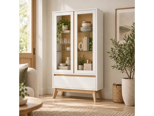 Buffet de rangement avec étagères réglables, idéal pour petits espaces, cuisine, salle à manger ou salon, coloris blanc et bois