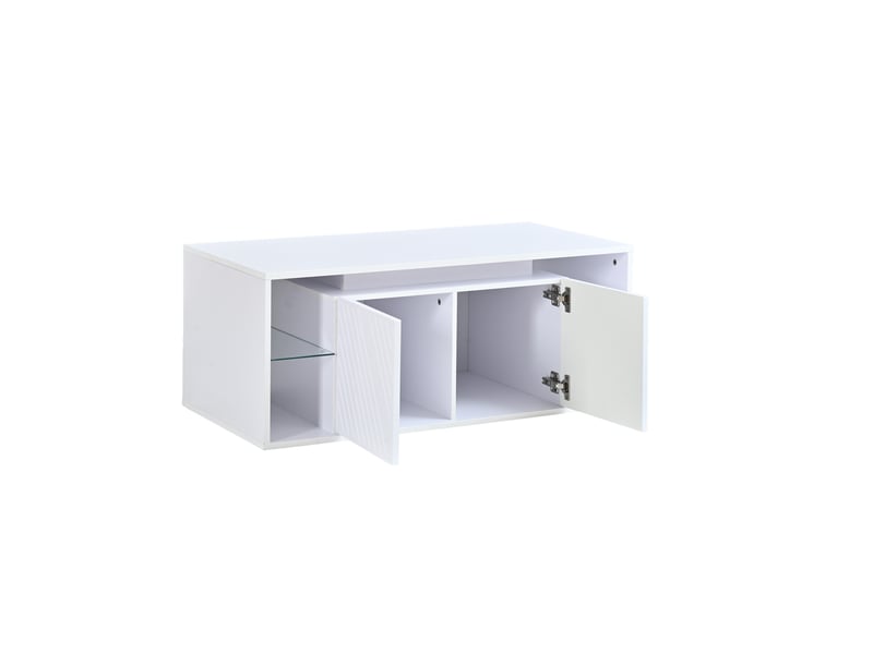  Table basse avec led 100 x 50 cm en panneau de particules blanc  - Conforama D
