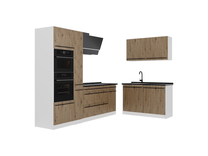 Vicco cuisine en angle, chêne artisanblanc, 230 x 120 cm plan de travail anthracite - Conforama A