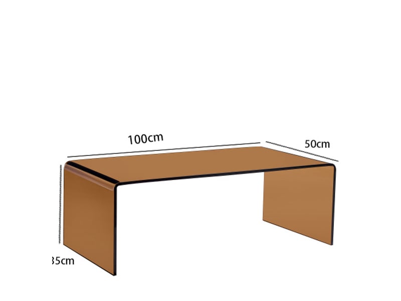  Table basse en verre trempé brun transparent, plateau rectangulaire et structure courbée pour salon, 100 × 50 × 35 cm  - Conforama C