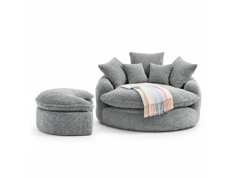 Fauteuil de salon avec repose-pieds et coussins gris bleuté evryae - Conforama A