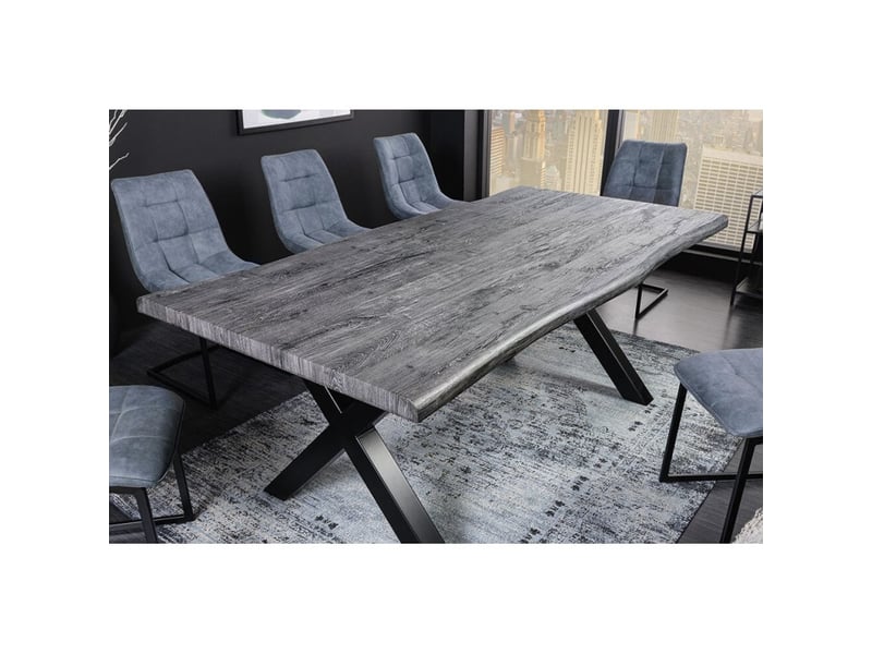 Table de salle à manger rivet – rectangulaire 200 cm – mdf gris et métal noir - Conforama B