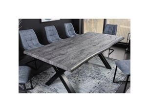 Table de salle à manger rivet – rectangulaire 200 cm – mdf gris et métal noir