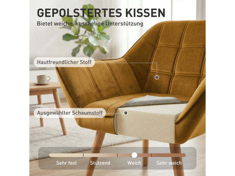  Fauteuil rembourré effet velours pieds bois d'hévéa jaune 67 x 61,5 x 71 cm  - Conforama D
