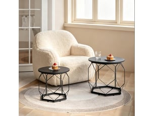 Tables basses gigognes avec 2 plateaux amovibles et rangement ouvert, style moderne, pour salon, en métal et bois noir