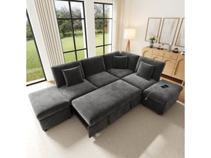 Canapé d'angle convertible 247,5x172x87 cm – canapé l xl 4 places avec rangement pouf tablette usb-c – chenille – gris foncé