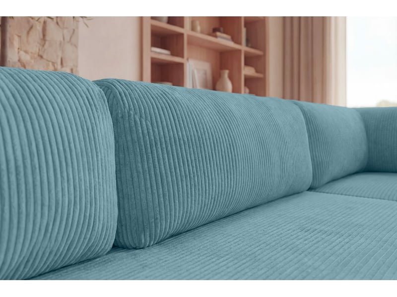  Cosima - canapé d'angle convertible petit velours côtelé 4 places bleu clair gauche  - Conforama E