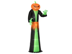 Décoration halloween fantôme avec led, gonflable autonome, soufflerie incluse, 100 cm x 96 cm x 270 cm, vert jaune et noir