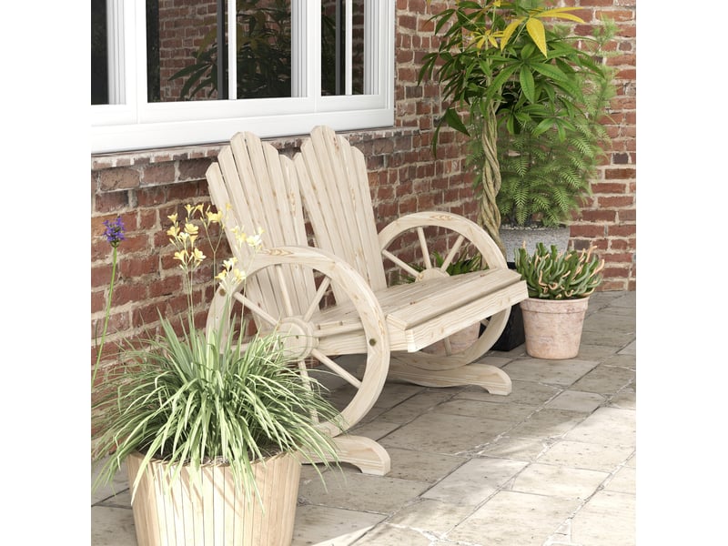  Banc de jardin 2 places 108x66x95 cm – bois naturel – accoudoirs et dossier incurvé rustique  - Conforama B